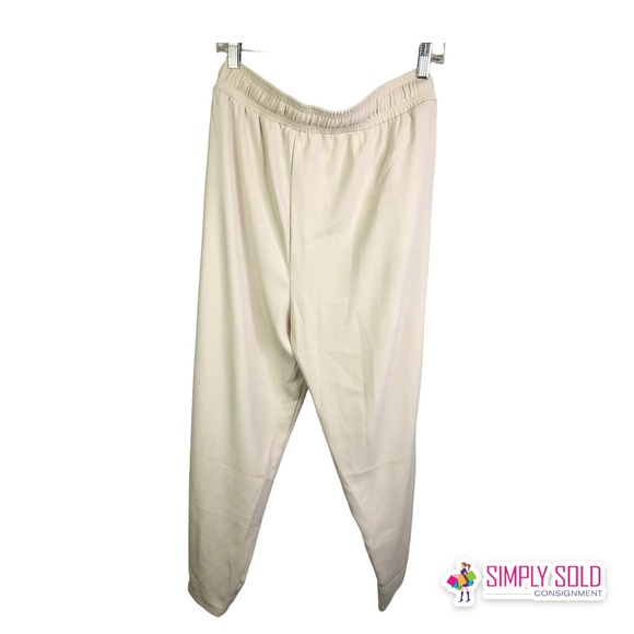 Melloday Women's Pants Drawstring Pull On White Stretch Pocket Trouser Bone Sz L - Picture 3 of 9